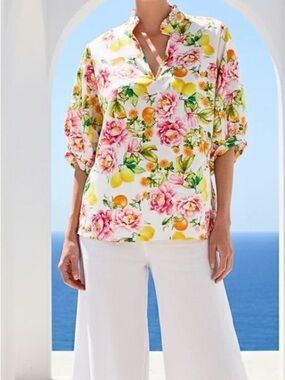 SOFIA Made in Italy Adele L Mandarin Collar Blouse